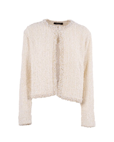 Shop FABIANA FILIPPI  Giacca: Fabiana Filippi giacchina effetto tweed.
Senza collo.
Effetto tweed a trama aperta.
Slim fit.
Composizione: 59% cotone – 31% poliammide – 9% poliestere – 1% fibra metallica.
Made in Italy.. MAD265F139L167-VR1